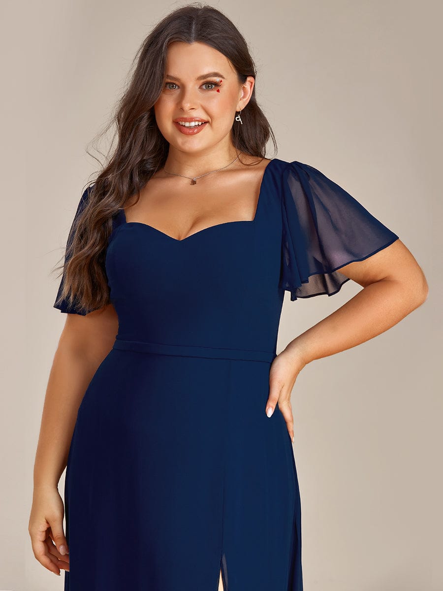 Robe demoiselle d'honneur maxi en mousseline à fente haute de grande taille #Couleur_Bleu Marine