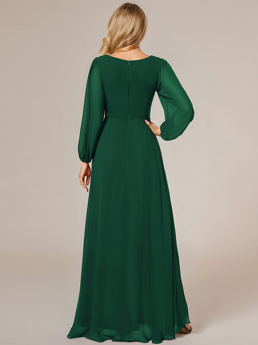 Charmante Robe De Demoiselle D'honneur Plissée À Manches Lanternes En Mousseline De Soie Et Taille Haute #Couleur_Vert Fonce