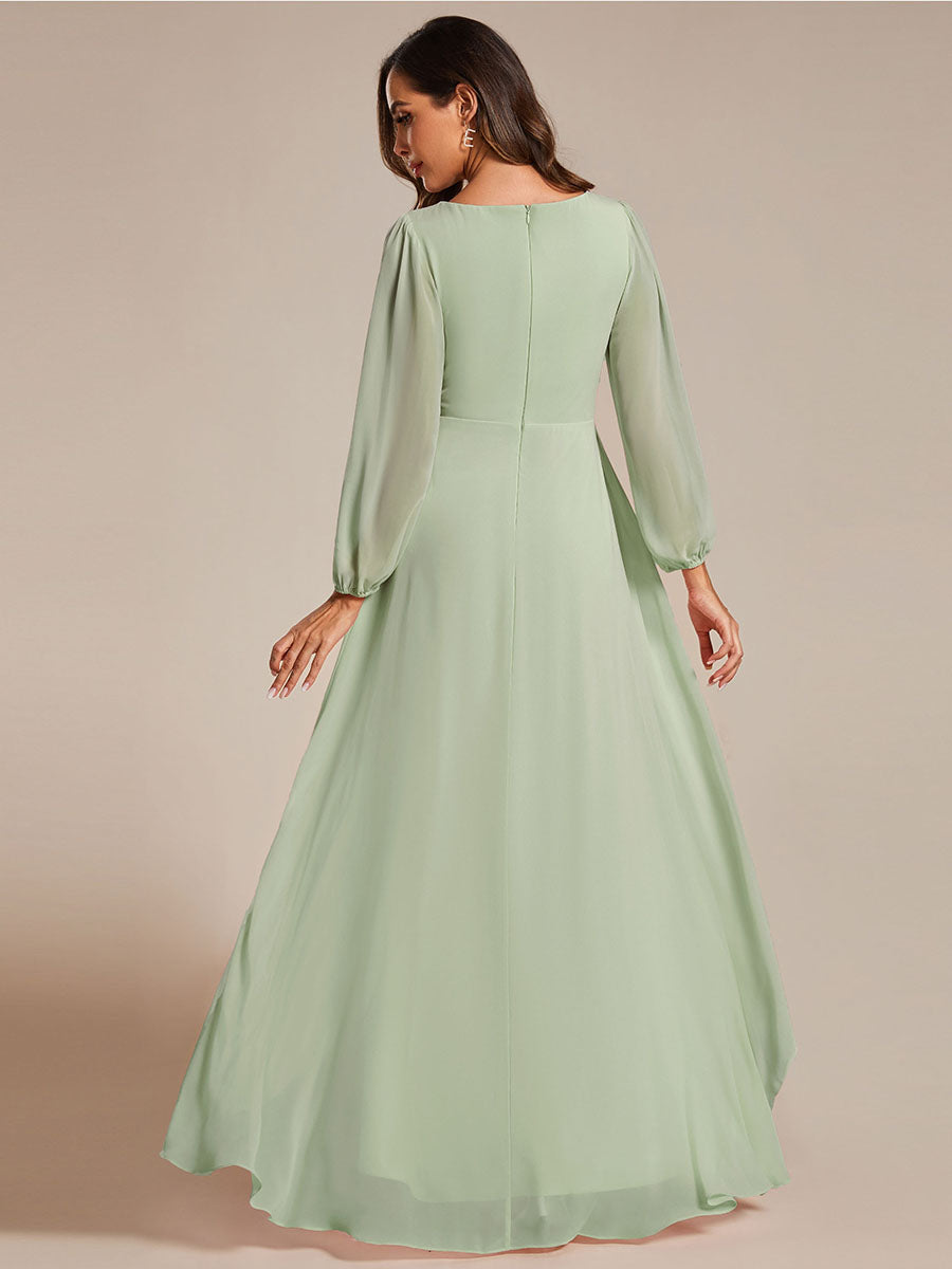 Charmante Robe De Demoiselle D'honneur Plissée À Manches Lanternes En Mousseline De Soie Et Taille Haute #Couleur_Menthe Verte