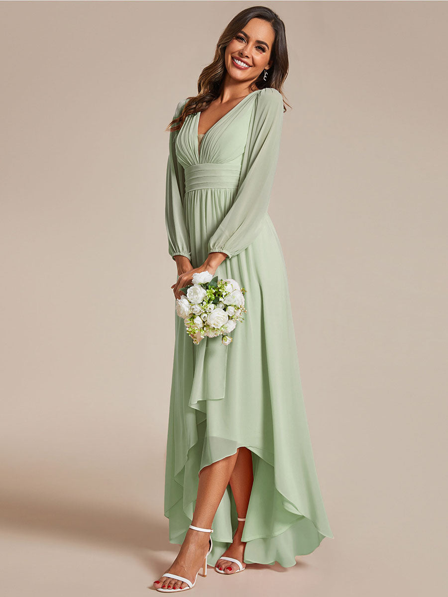 Charmante Robe De Demoiselle D'honneur Plissée À Manches Lanternes En Mousseline De Soie Et Taille Haute #Couleur_Menthe Verte