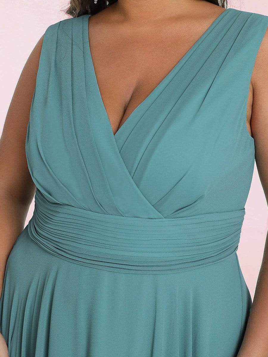 Robe de Demoiselle d'Honneur en Mousseline à Ourlet Asymétrique Longueur Genou de Grande Taille #Couleur_Bleu Fume