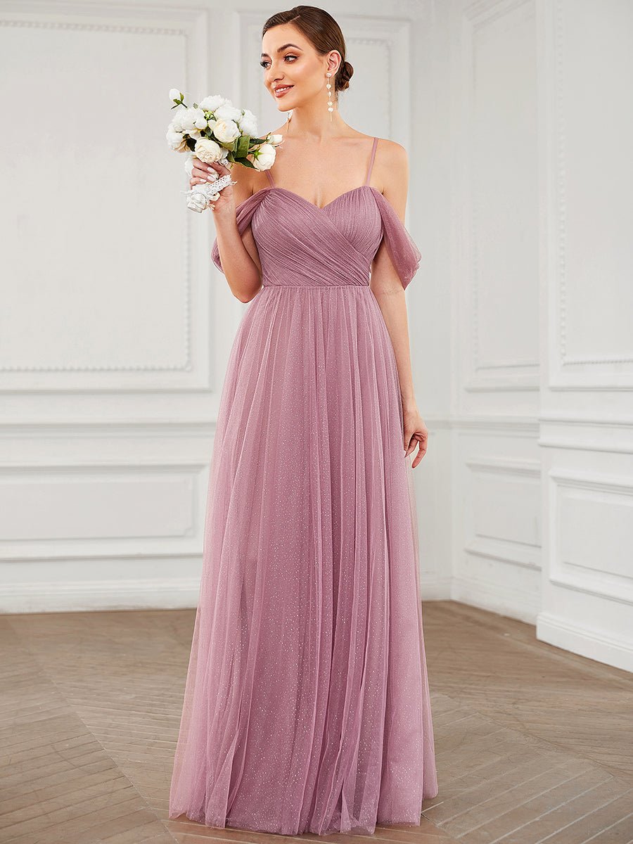 Taille Personnalisée Robe demoiselle d'honneur Tulle Bretelles fines #Couleur_Orchidee