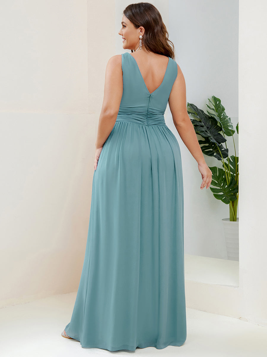 élégant col en V A Line Boho Longue Femme robe de demoiselle d'honneur #Couleur_Bleu Fume