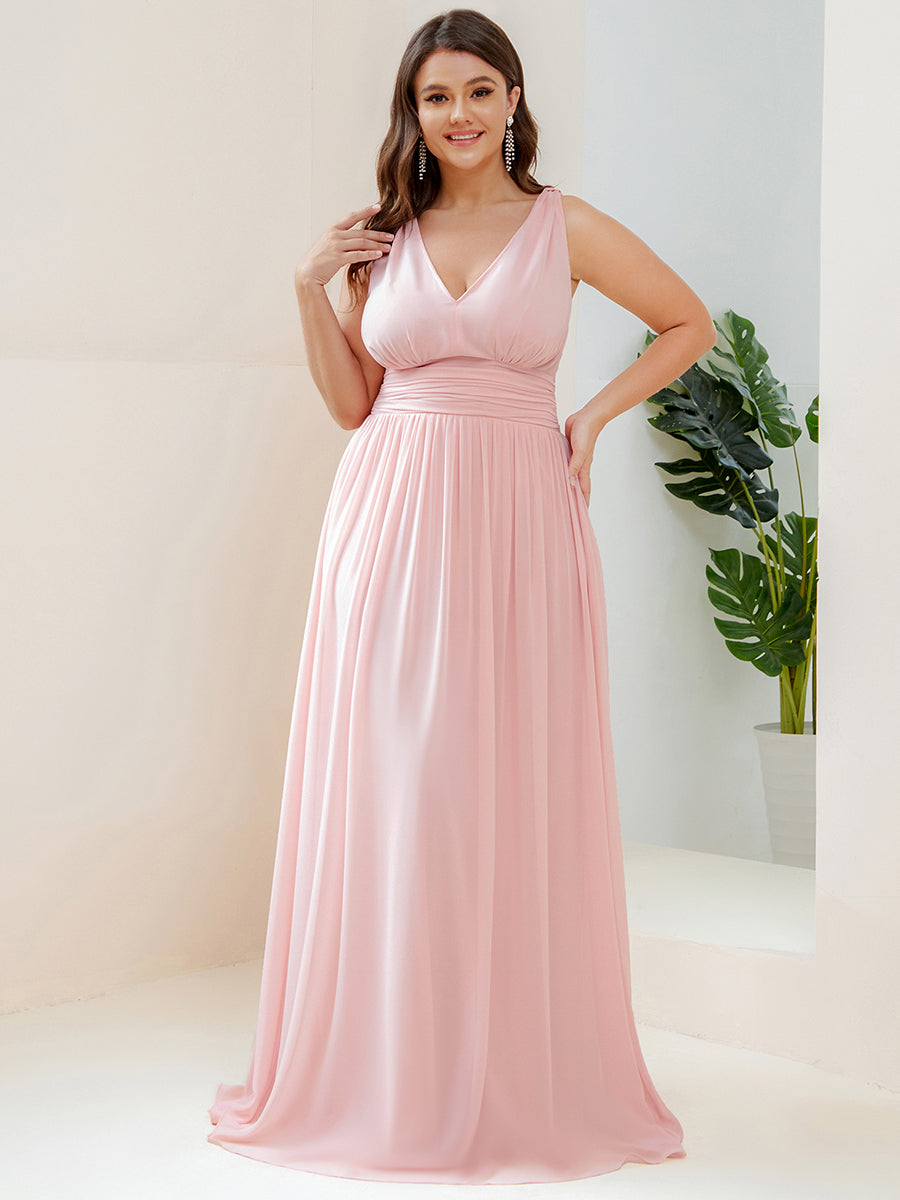 élégant col en V A Line Boho Longue Femme robe de demoiselle d'honneur #Couleur_Rose