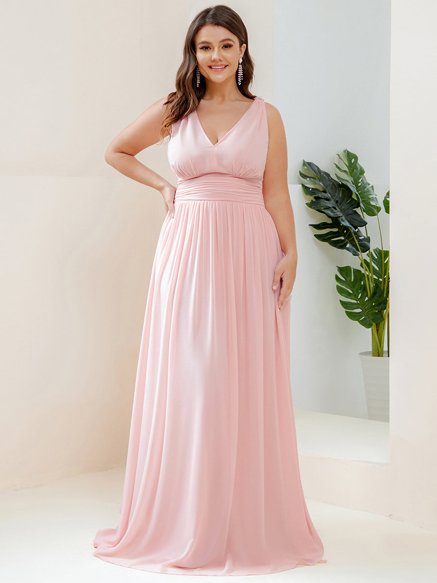 élégant col en V A Line Boho Longue Femme robe de demoiselle d'honneur #Couleur_Rose