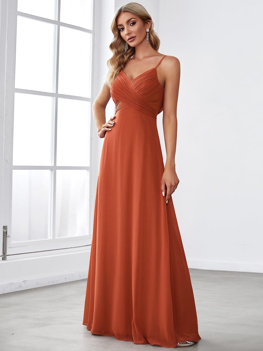 Robe de demoiselle d'honneur drapée au dos avec décolleté en cœur #Couleur_Burnt Orange