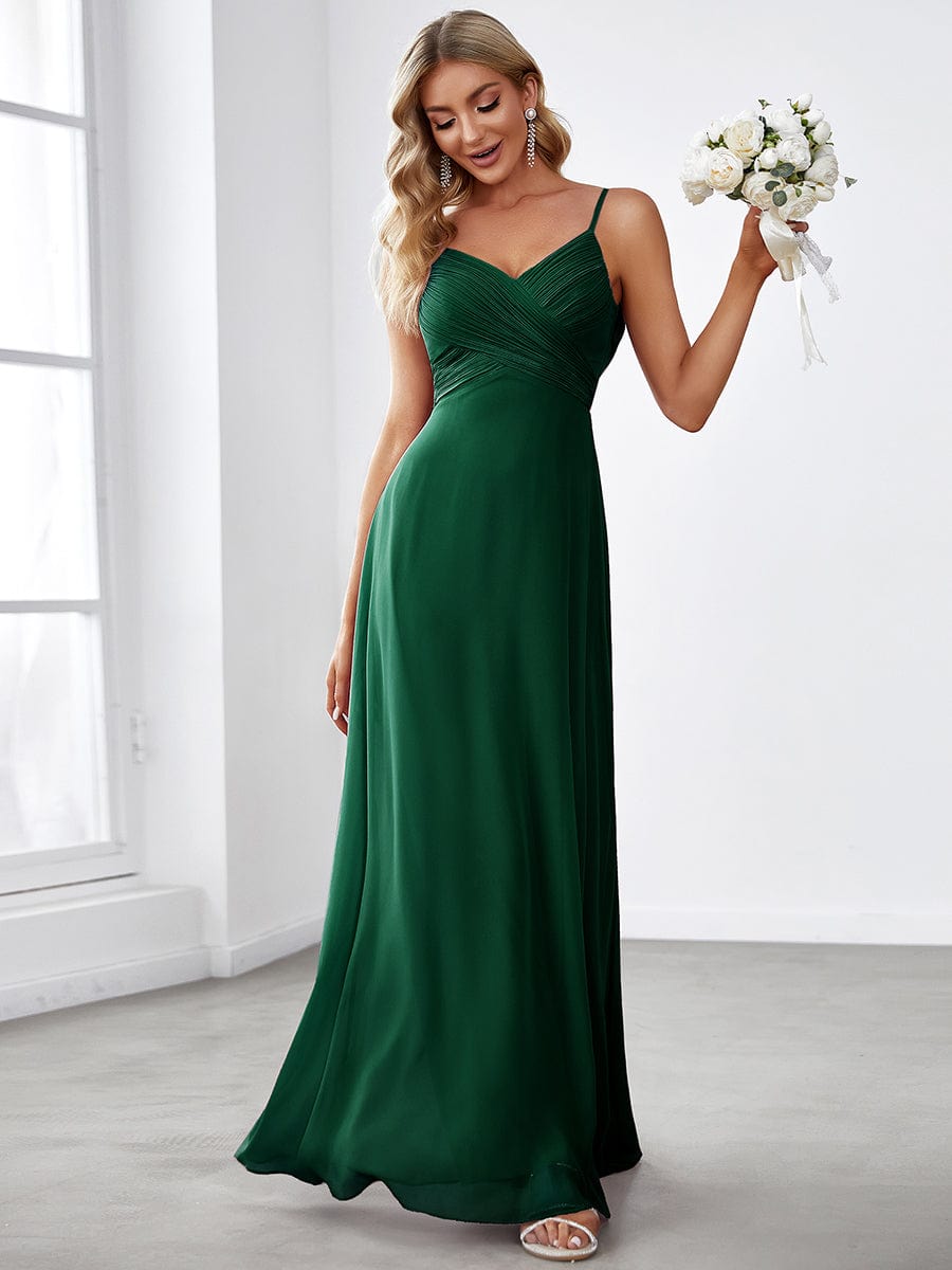 Taille personnalisée Robe demoiselle d'honneur drapée au dos décolleté en cœur #Couleur_Vert Fonce