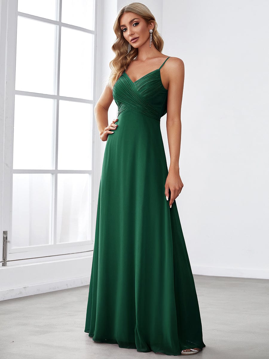 Taille personnalisée Robe demoiselle d'honneur drapée au dos décolleté en cœur #Couleur_Vert Fonce