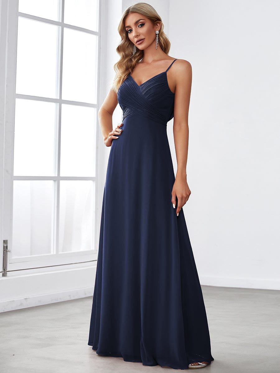 Taille personnalisée Robe demoiselle d'honneur drapée au dos décolleté en cœur #Couleur_Bleu Marine