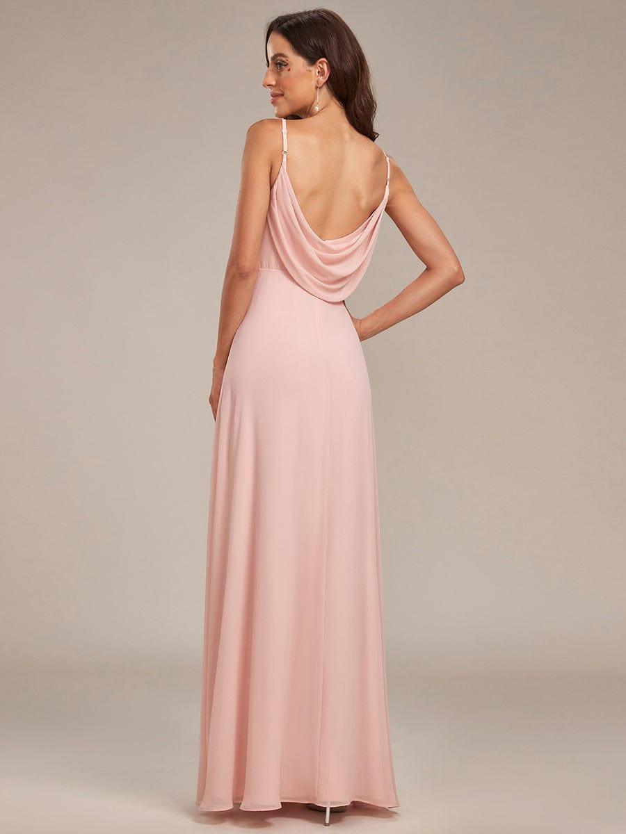 Robe de demoiselle d'honneur drapée au dos avec décolleté en cœur #Couleur_Rose