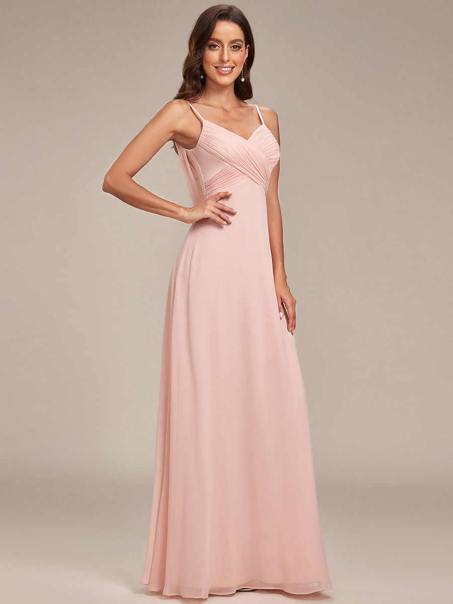 Taille personnalisée Robe demoiselle d'honneur drapée au dos décolleté en cœur #Couleur_Rose