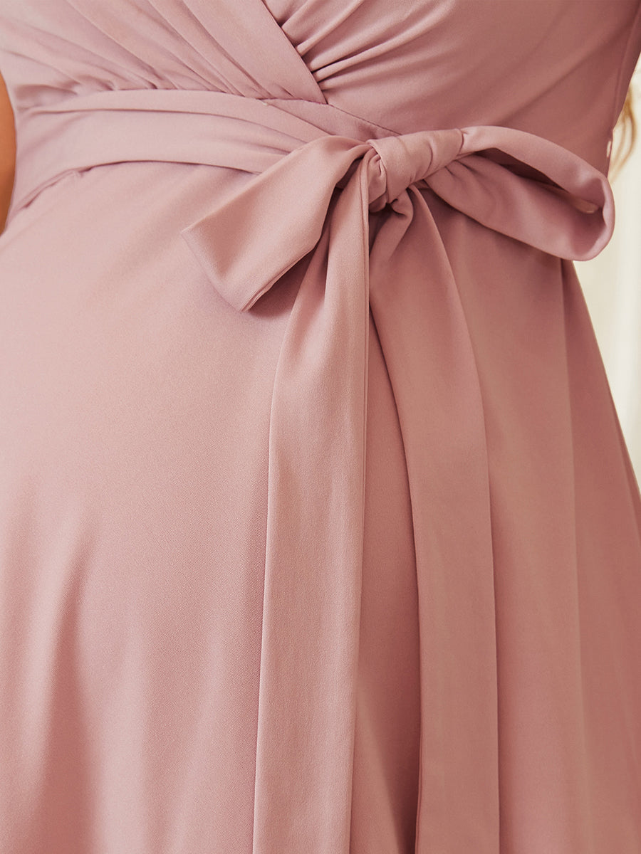 Robe de maternité courte à manches courtes du col en V profonde #Couleur_Orchidee