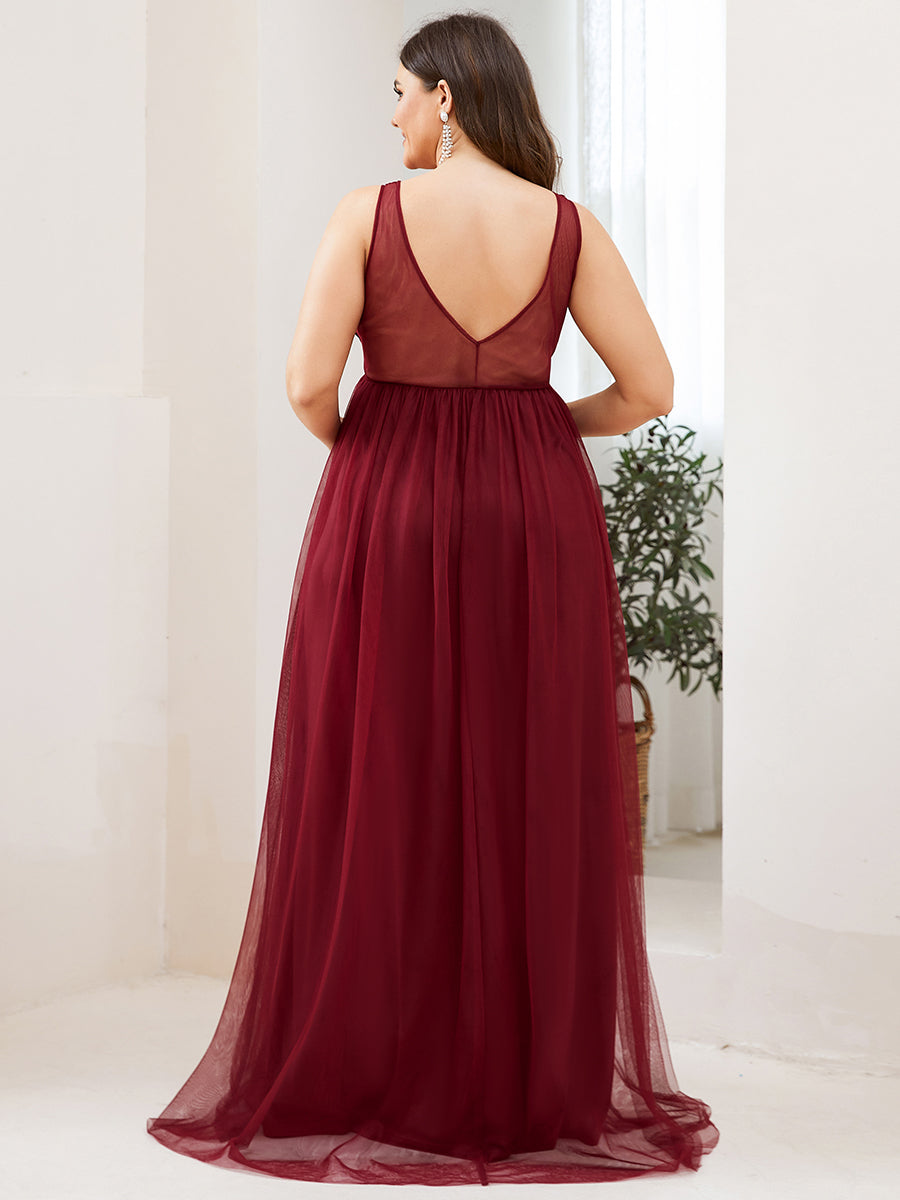 Robe de Grossesse Longue en Dentelle à Double Col en V et en Dentelle de Grande Taille #Couleur_Bordeaux 