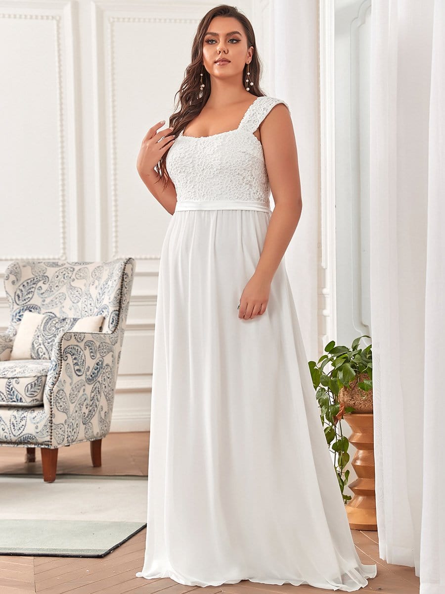 Robe de demoiselle d'honneur longue en mousseline de soie élégante de grande taille avec corsage en dentelle #Couleur_Creme