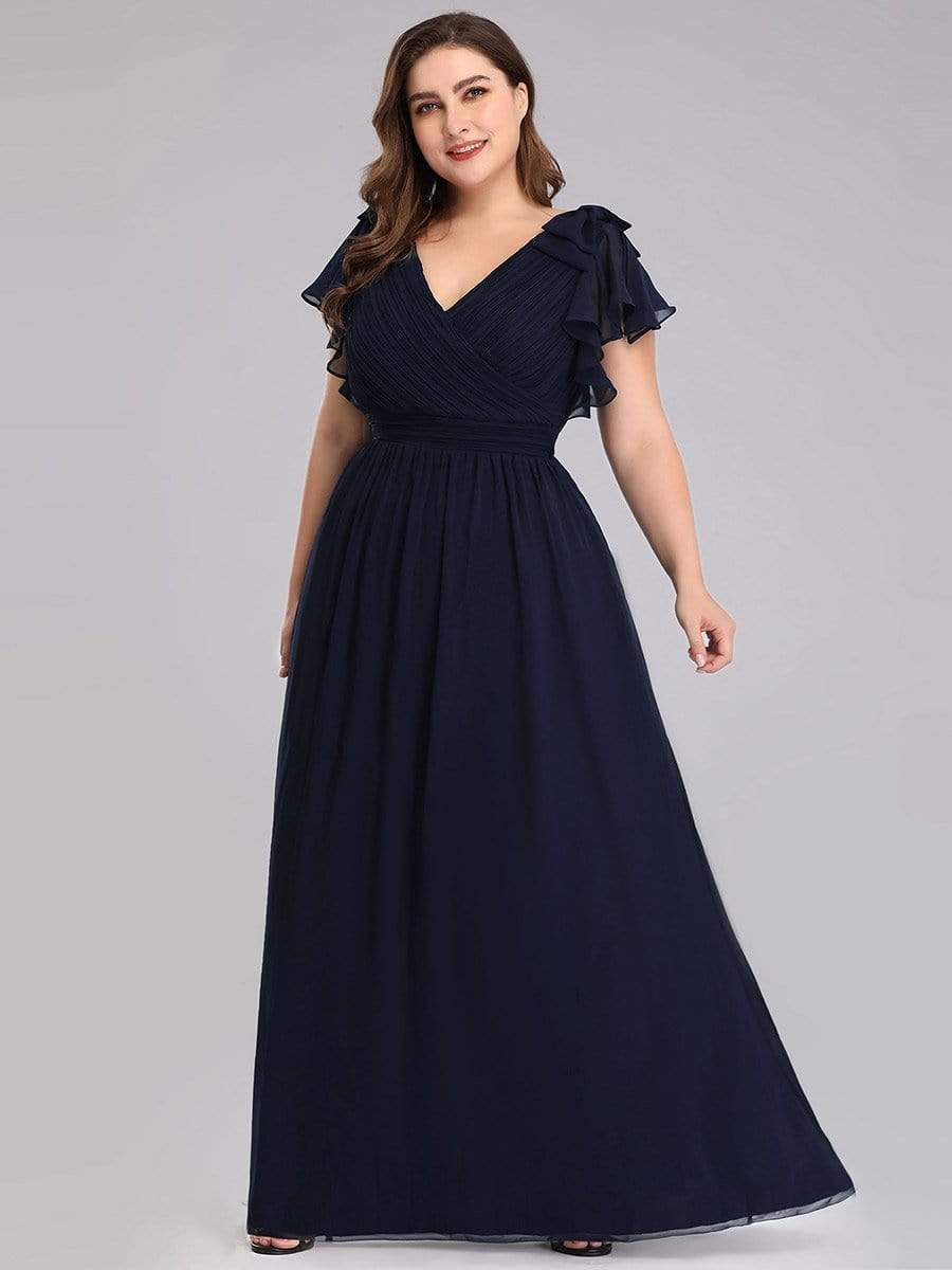 Robe Demoiselle d'Honneur Longue Grande Taille en Mousseline #Couleur_Bleu Marine