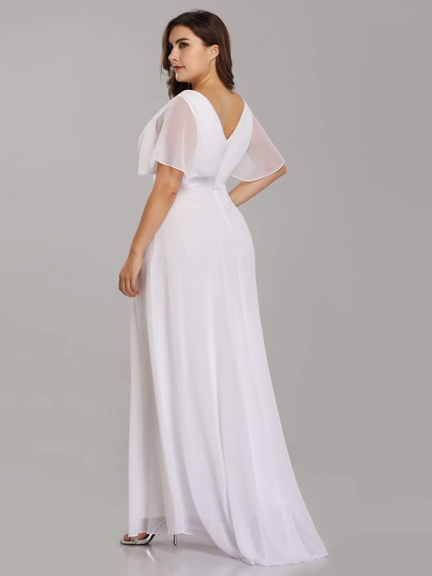 Robe mariage invitée Grande Taille Empire avec Manches Flottantes #Couleur_Blanc