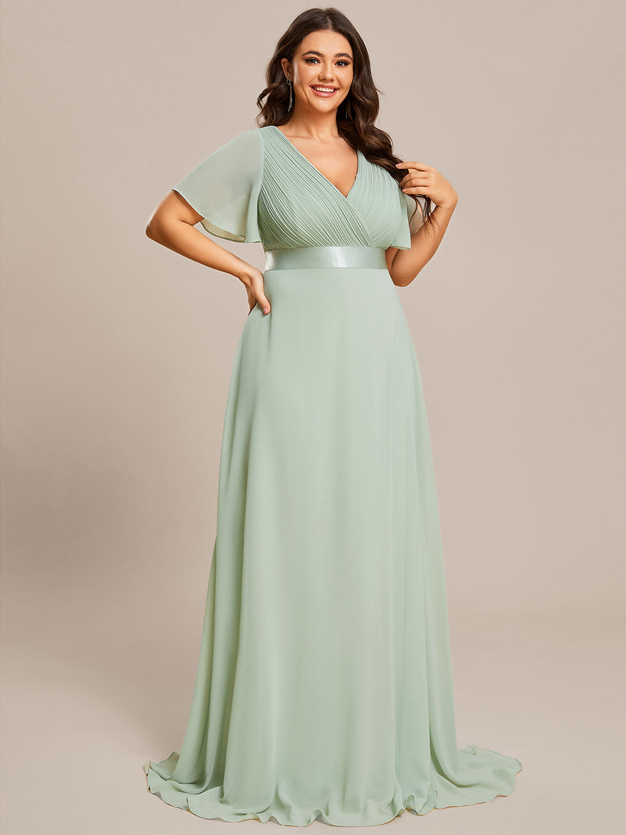 Robe Demoiselle d'Honneur Grande Taille Empire avec Manches Flottantes