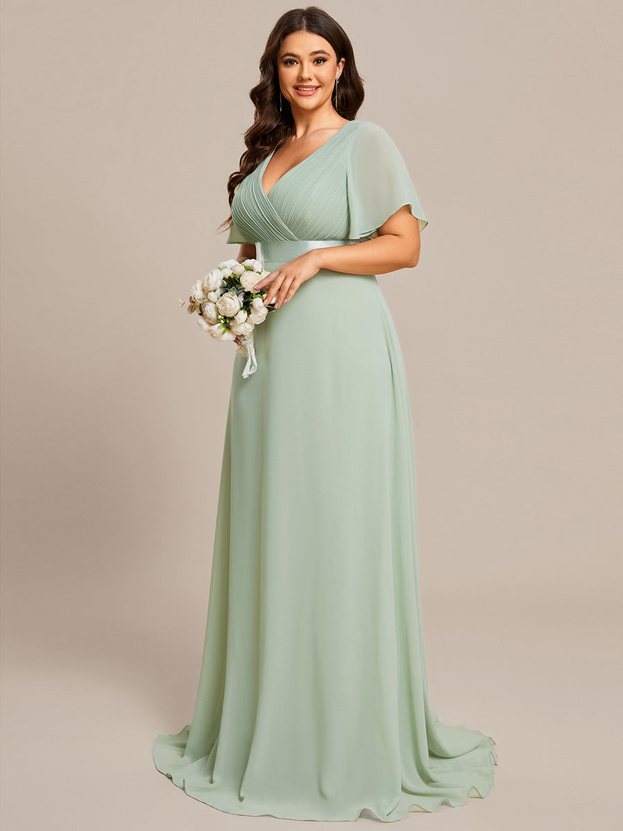 Robe mariage invitée Grande Taille Empire avec Manches Flottantes #Couleur_Menthe Verte