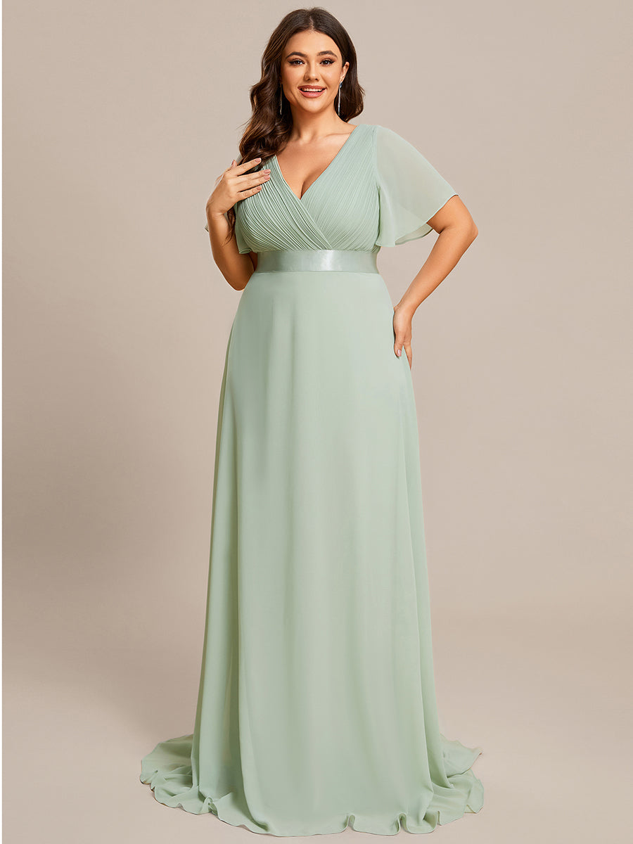 Robe mariage invitée Grande Taille Empire avec Manches Flottantes #Couleur_Menthe Verte