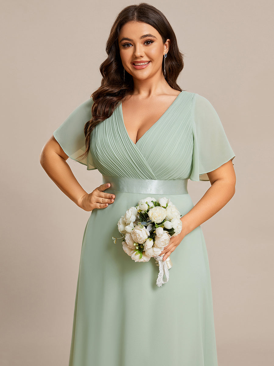 Robe mariage invitée Grande Taille Empire avec Manches Flottantes #Couleur_Menthe Verte