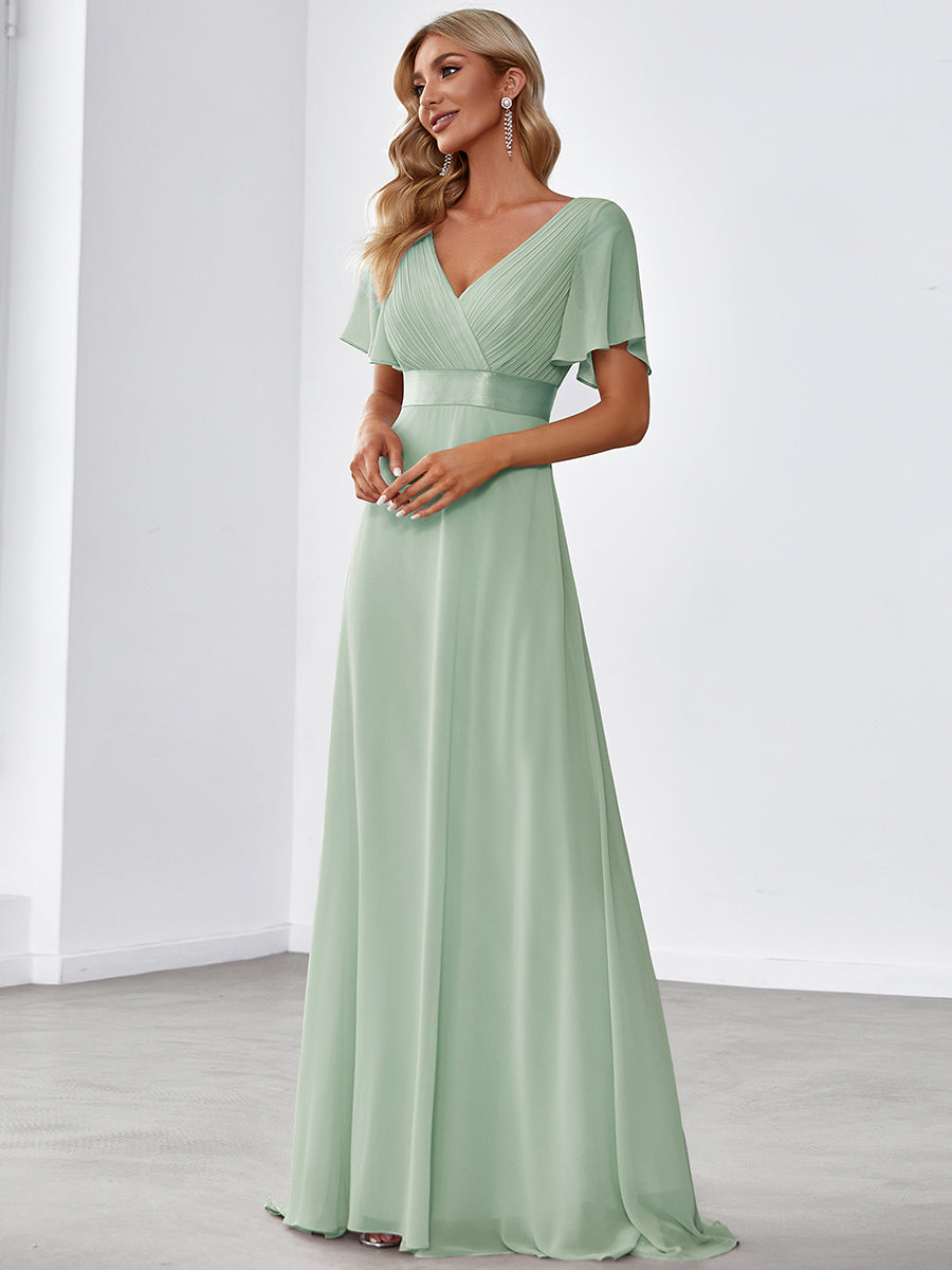 Taille personnalisée Robe de demoiselle d'honneur longue manches courtes #Couleur_Menthe Verte