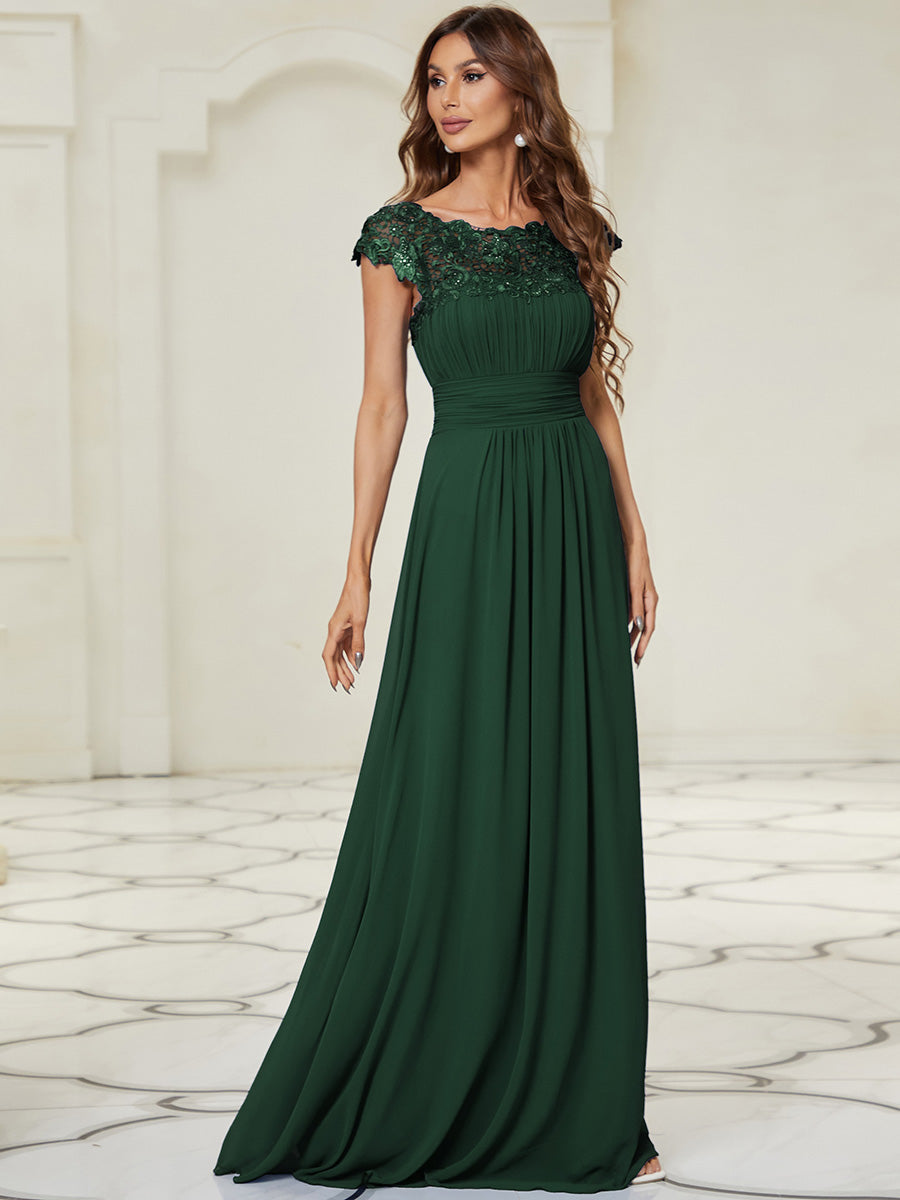 Robe de demoiselle d'honneur Maxi longue à taille Empire A Line #Couleur_Vert Fonce