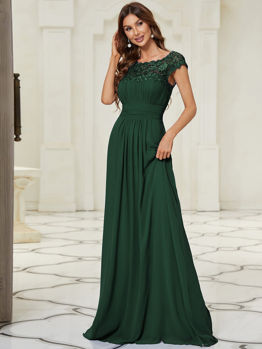 Robe de demoiselle d'honneur Maxi longue à taille Empire A Line #Couleur_Vert Fonce